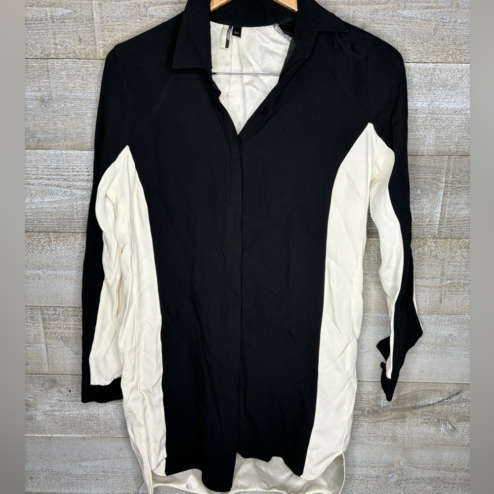 Topshop black white button down collared shirt dress career office dress